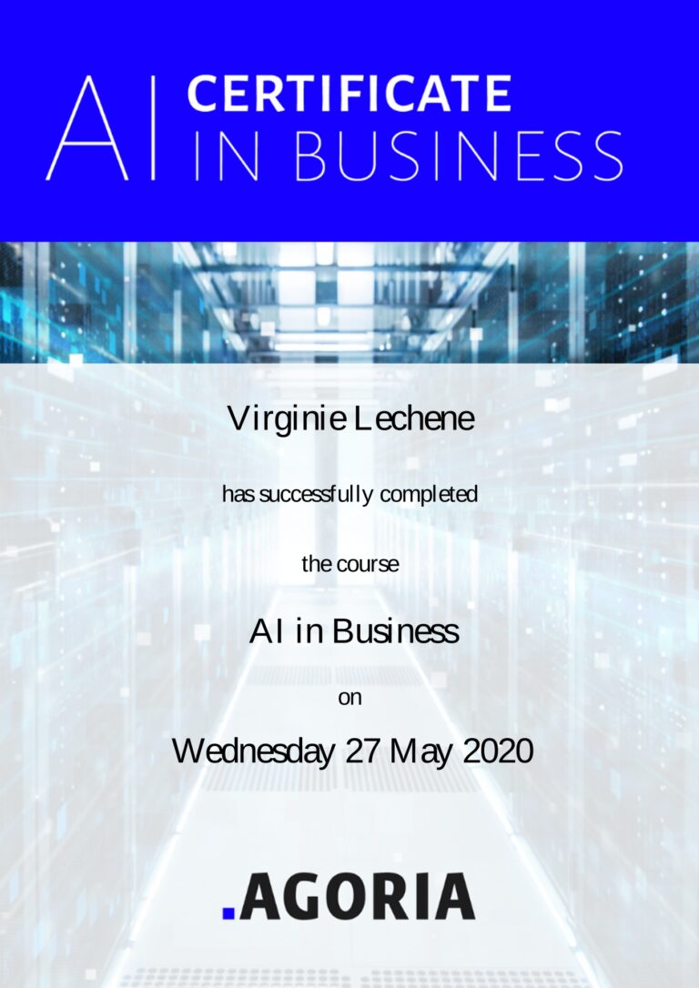 certification AI in Business Agoria obtenue par virginie lechene en 2020